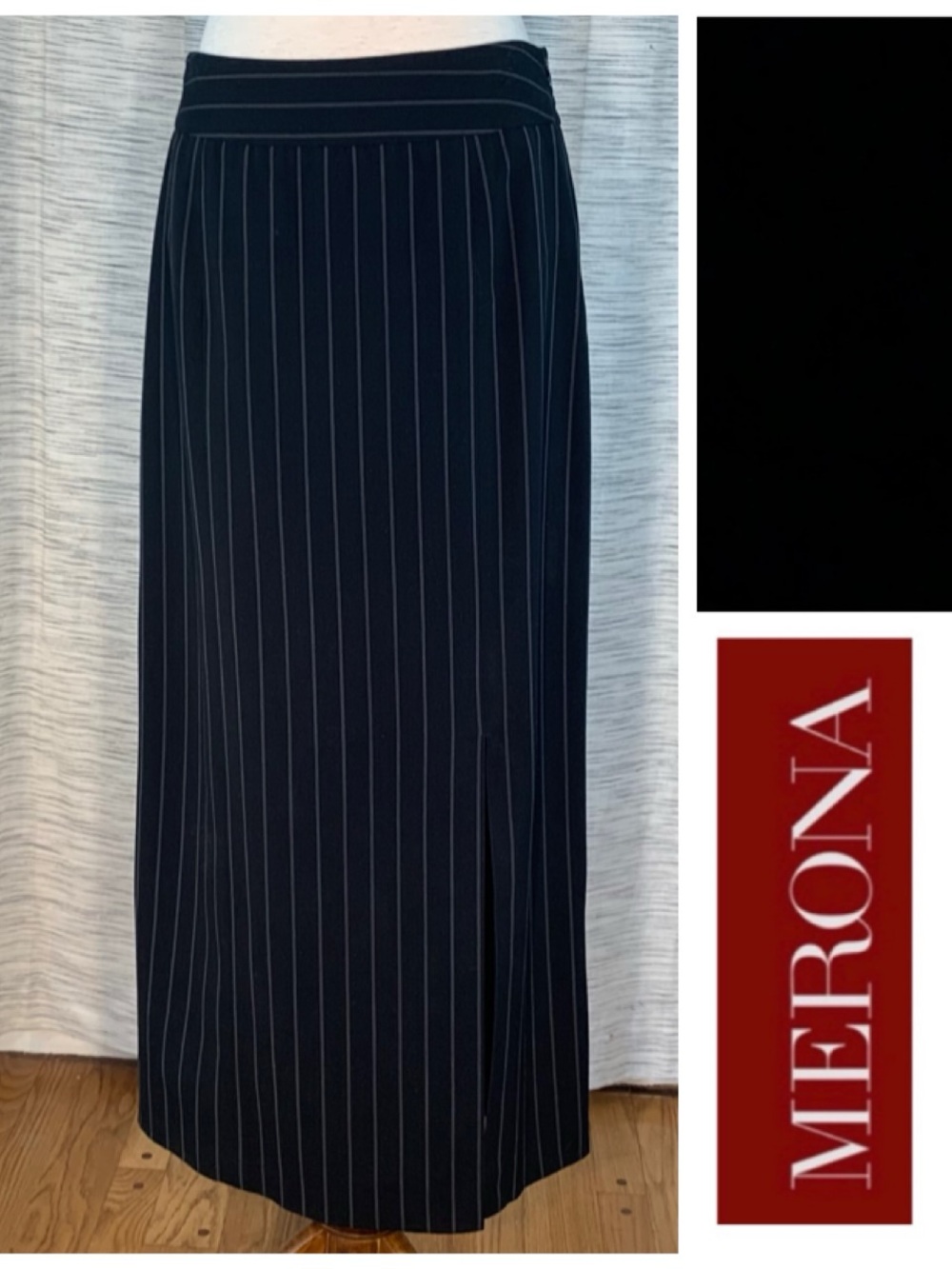 Merona black with gray pin stripes maxi skirt.